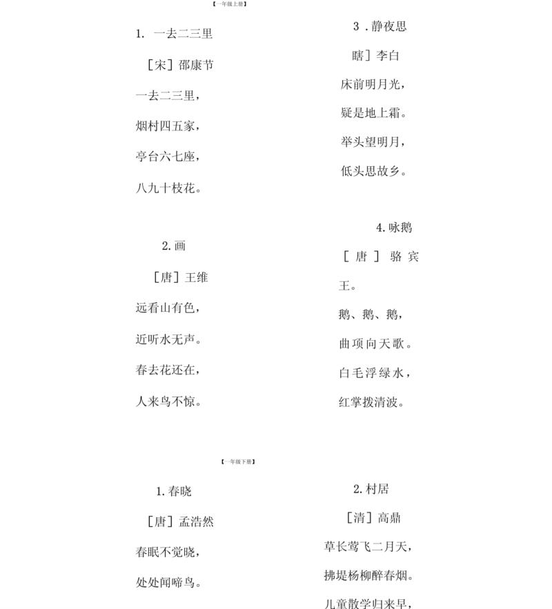 包含统编版小学语文古诗词汇总的词条