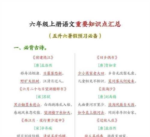 1一6年级语文人教版所有古诗上下册
