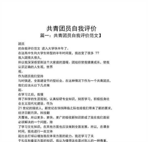 高中生团员自我评议