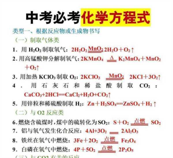 初中化学方程式总结归纳完整版
