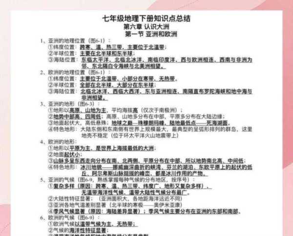 地理初一必背知识考点完整版