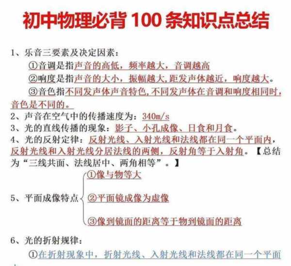 初中物理知识点总结大全非常全面