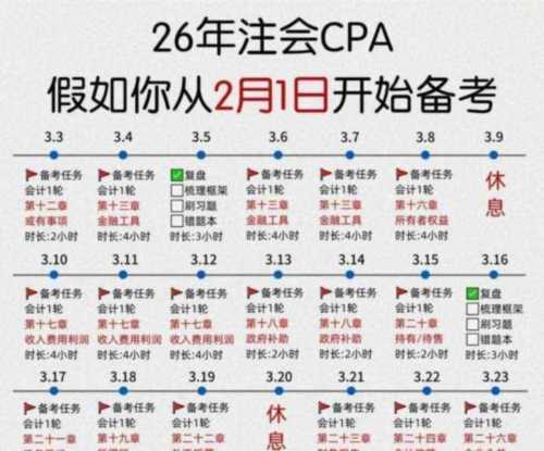 注册会计师备考计划表详细版