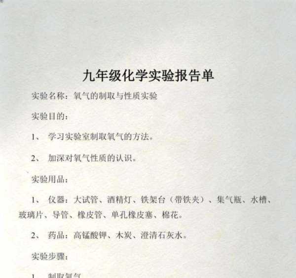 初中化学实验报告册电子版