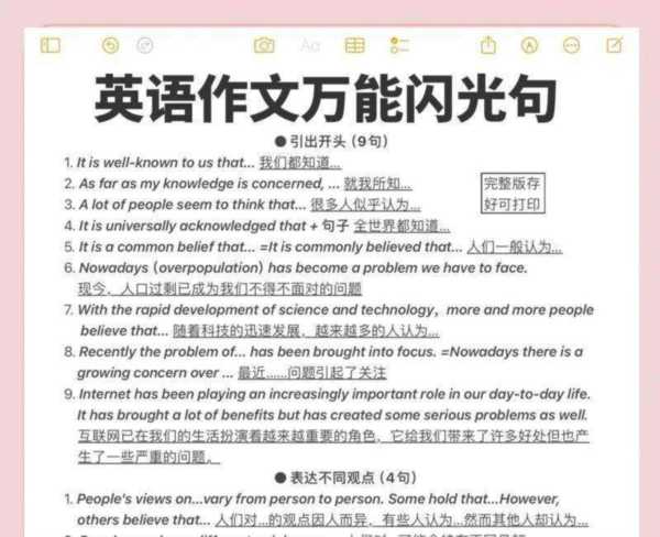 高中英语作文万能句型100句