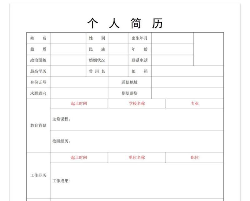 本科生个人简历模板免费