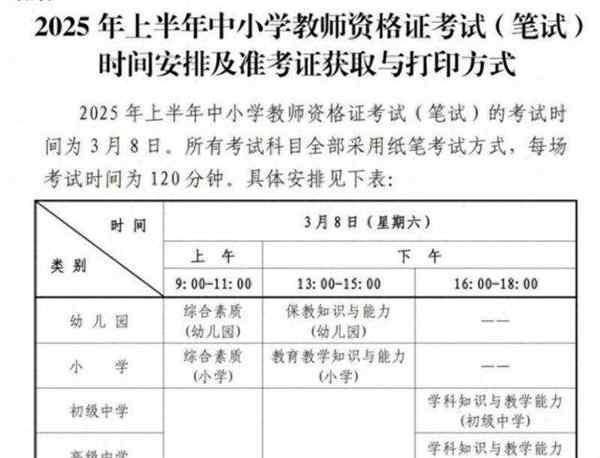中小学教师资格证考试科目有哪些