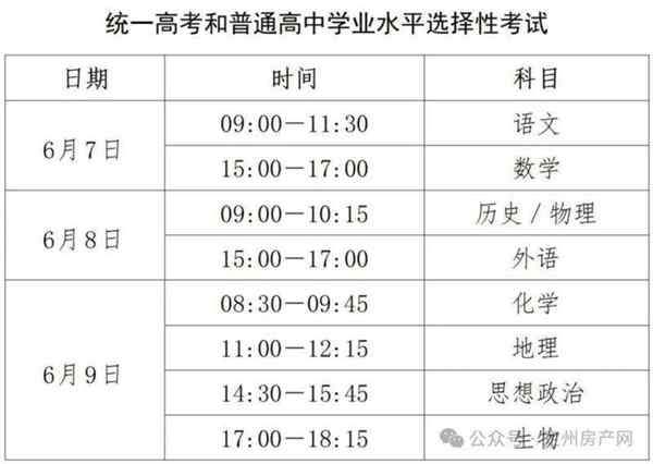 江西2020高考科目顺序及时间