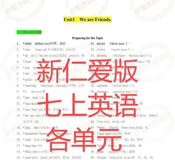 仁爱版英语七年级上册电子课本全部内容