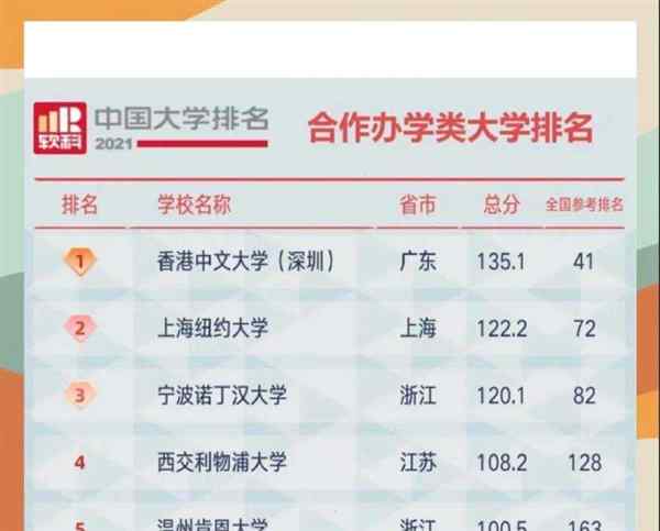 中外合作大学排名一览表及分数线