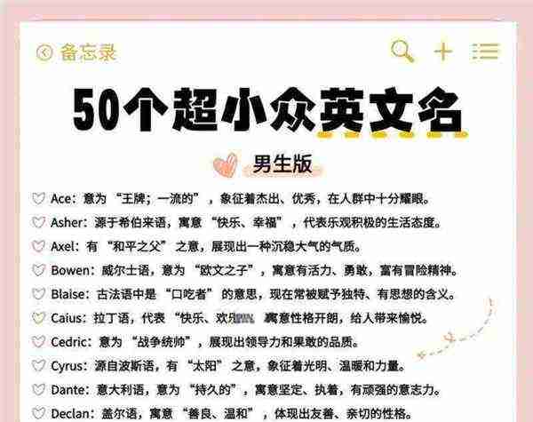 很小众却很惊艳的英文名