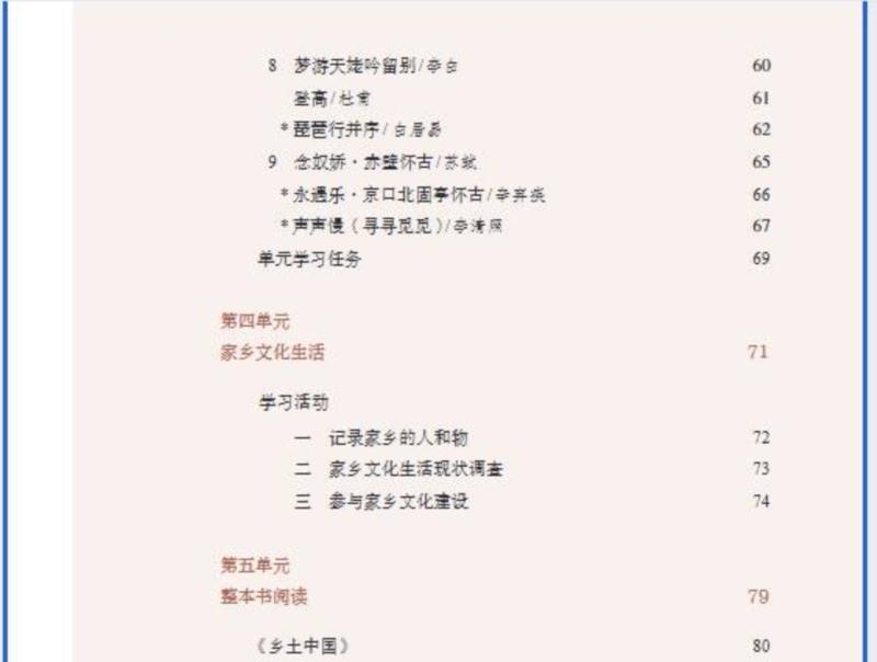 高中语文书全套目录图片