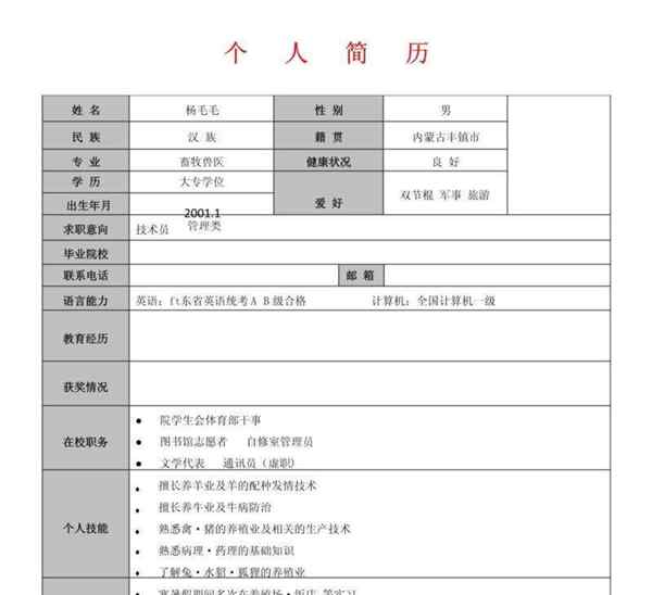 高考报名个人简历模板图片