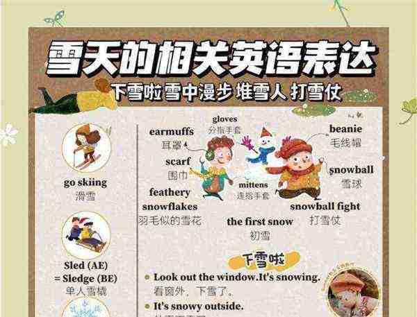因为冬天可以堆雪人的英语