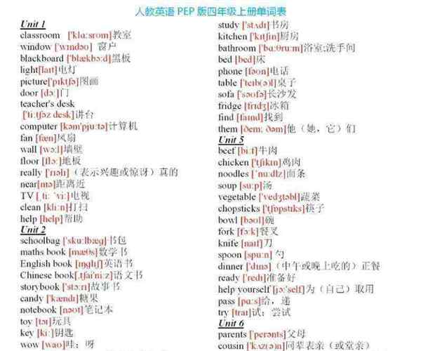 四年级上册英语单词第二单元怎么读人教版视频