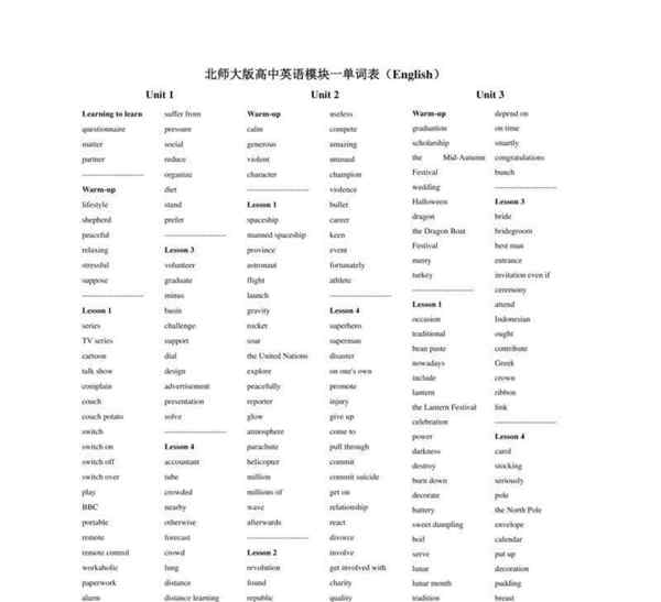 2019北师大版高中英语必修一单词音频