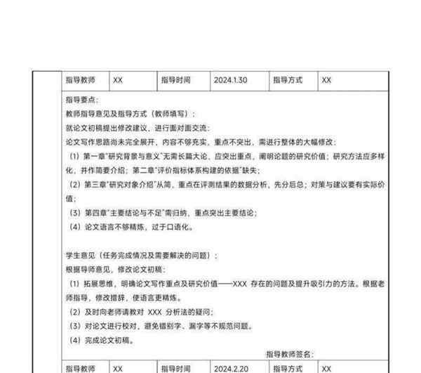 毕业论文开题报告指导记录怎么写