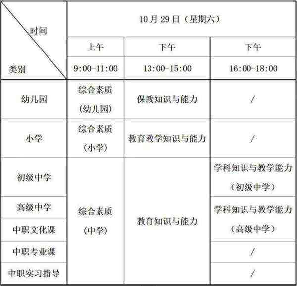 教师资格证考试2021下半年时间表
