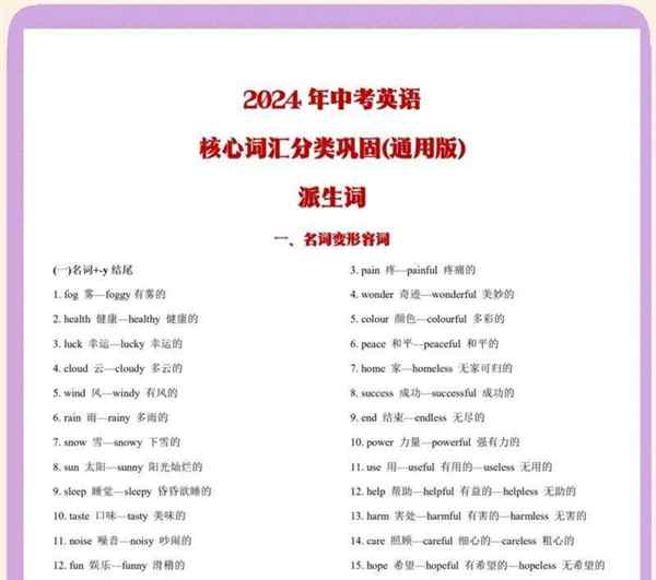 2020中考英语词汇手册电子版