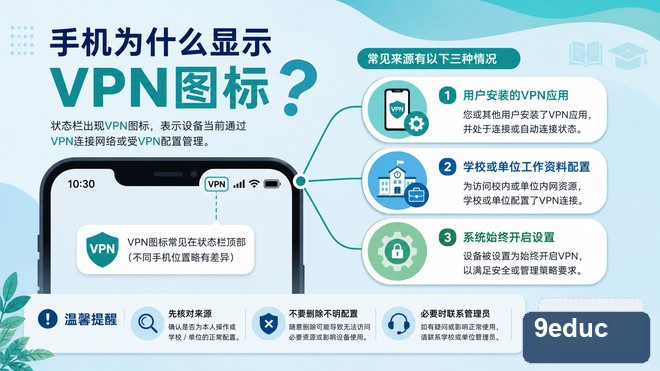手机为什么显示VPN图标?先确认是谁创建了连接 手机状态栏显示VPN图标并在系统设置中核对连接应用、配置来源和权限