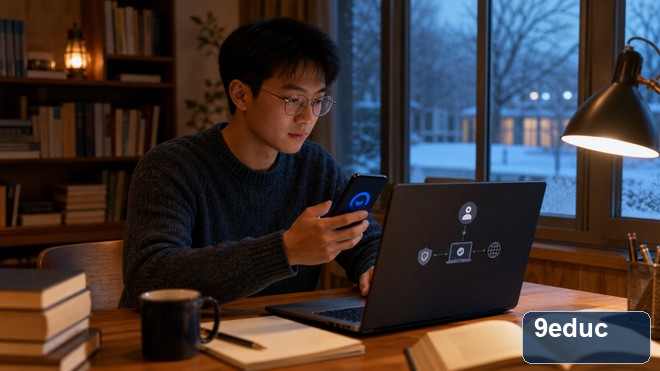 哈工大VPN校外访问指南:登录入口与使用方法 哈尔滨冬日室内学习场景中学生通过双因素认证访问校园资源
